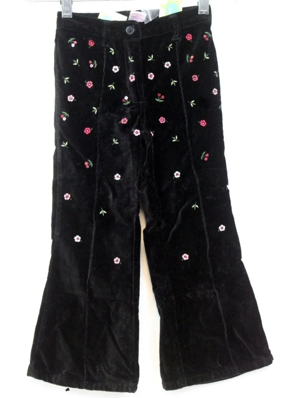 2003 Gymboree Holiday Magic  Black Velvet Pants Flowers Cherries sz 5 Sequins